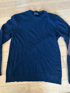 Rag & Bone Wool Navy Crewneck Sweater with Leather Elbow Patches Size Large